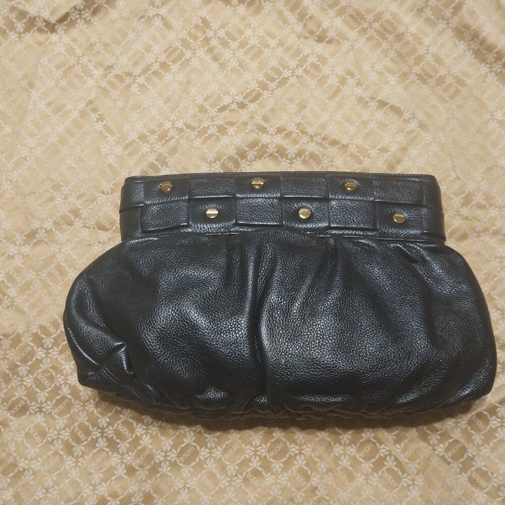 BODHI BLACK LEATHER CLUTCH WITH DUSTBAG